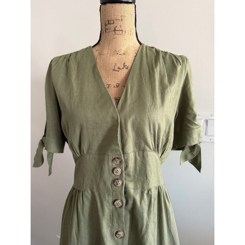 Buffalo by David Bitton Mariposa V Neck Button Front Dress Oil Green Size M NWT - Picture 3 of 8
